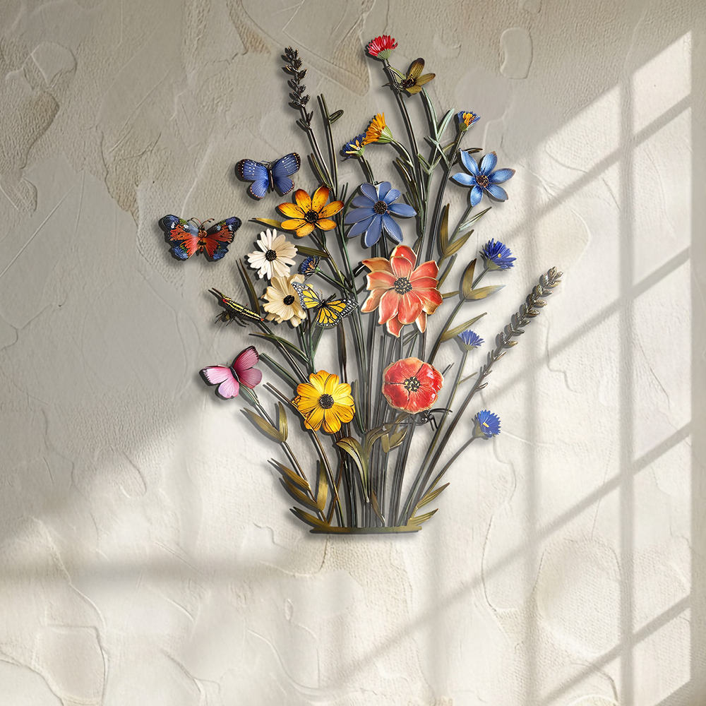Wildflower Butterfly Metal Wall Art – UV Printed Aluminum Nature Garden Decor Indoor Outdoor