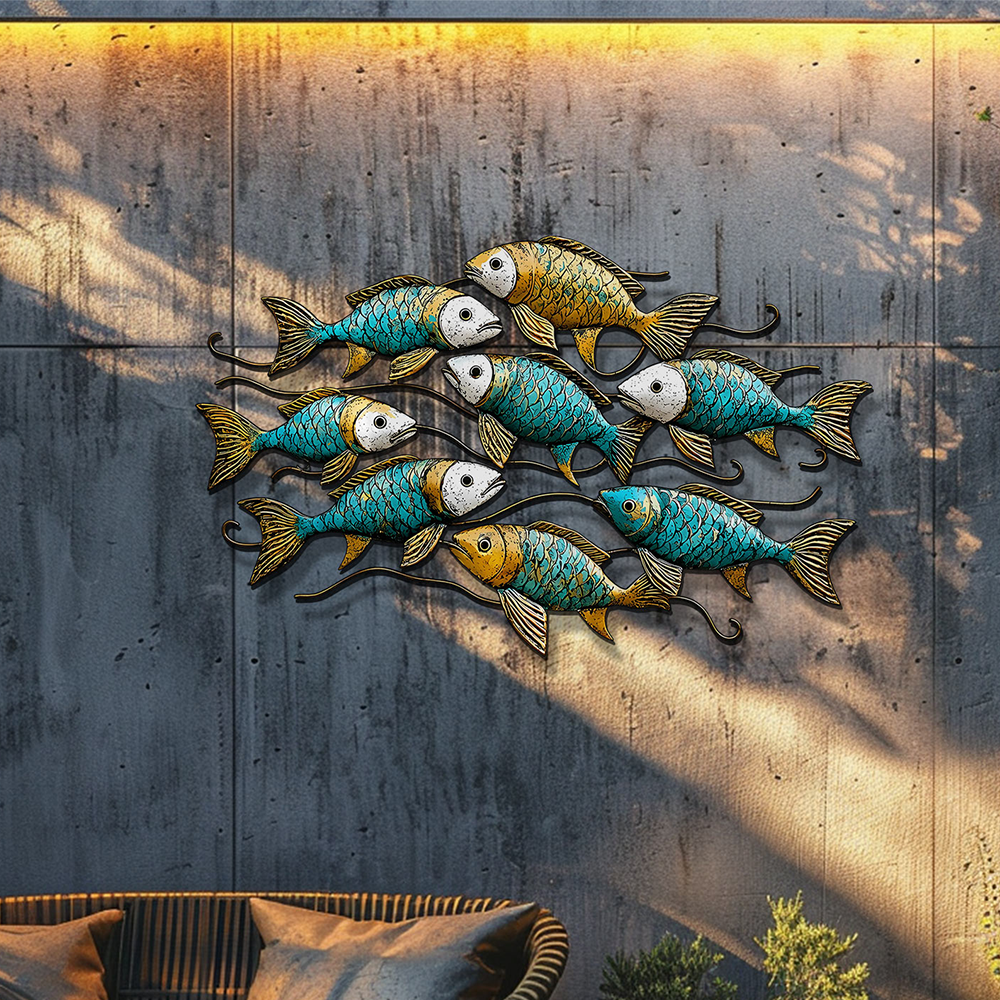 School of Fish Metal Wall Art – UV Printed Coastal Decor Beach Indoor Outdoor
