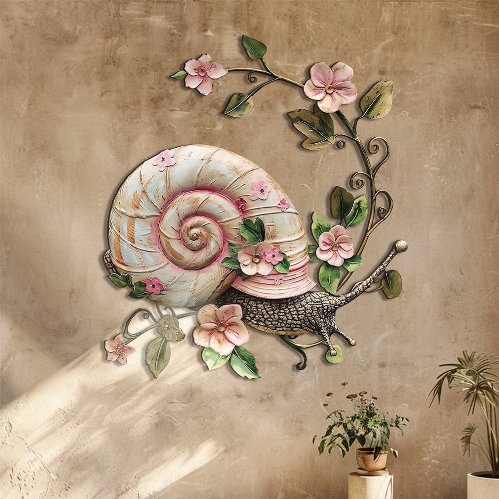 Snail Floral Metal Wall Art – UV Printed Aluminum Nature Garden Decor Cottagecore Indoor Outdoor