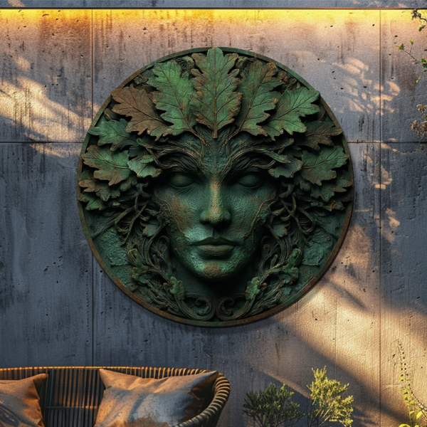 Green Woman Metal Wall Art – UV Printed Goddess Nature Decor Indoor Outdoor