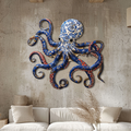 Blue Octopus Metal Wall Art – UV Printed Aluminum Coastal Decor Ocean Indoor Outdoor