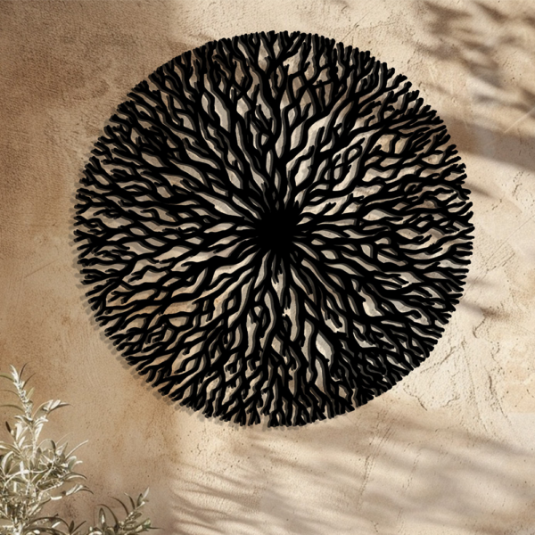 Abstract Tree Of Life Metal Wall Art Modern Circular Wall Decor Black Nature Wall Hanging Boho Artwork