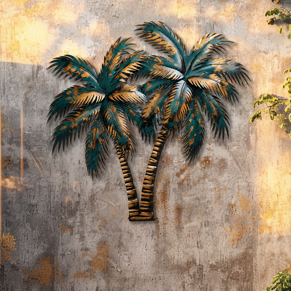 Palm Tree Metal Wall Art Sunset Beach Decor – Coastal Island Wall Hanging Rustic Summer Wall Art Home Decor