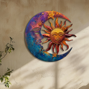 Sun Moon Celestial Metal Wall Art – Boho Sun and Moon Wall Hanging Rustic Astrology Wall Art Home Decor