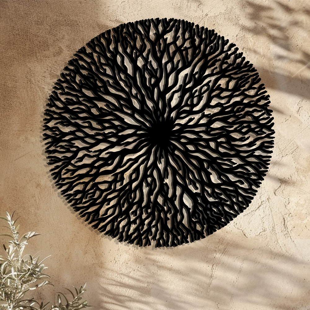 Abstract Tree Of Life Metal Wall Art Modern Circular Wall Decor Black Nature Wall Hanging Boho Artwork