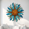 Turquoise Sun Metal Wall Art Blue Sunburst Wall Decor Rustic Aluminum Sign Indoor Outdoor Home Decor