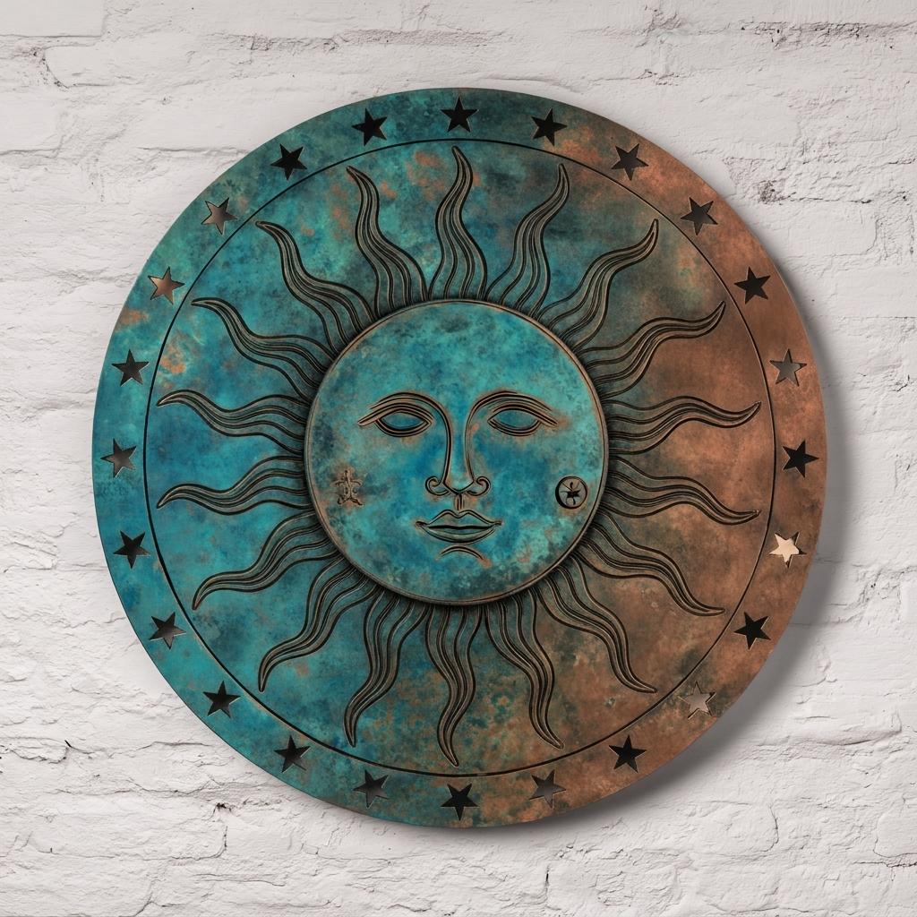 Colorful Sun Moon Metal Wall Art Boho Outdoor Garden Wall Decor