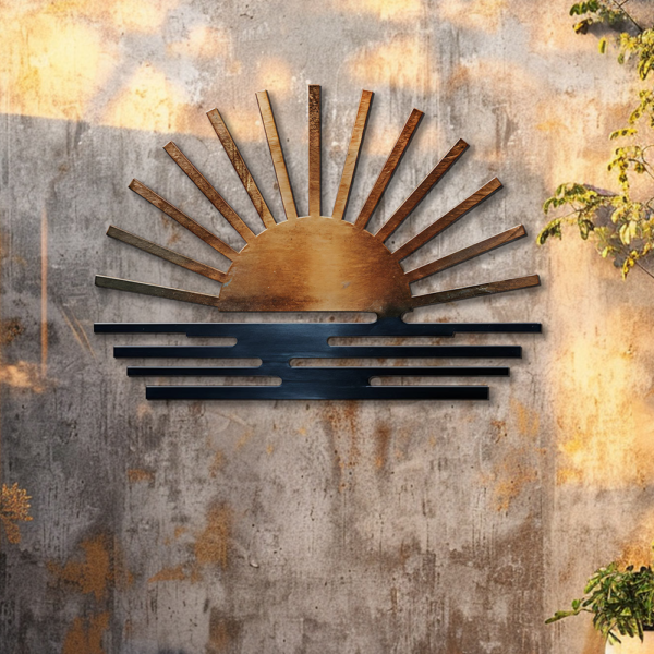 Sunburst Sunrise Sunset Metal Wall – UV Printed Decor Custom Coastal Indoor Outdoor