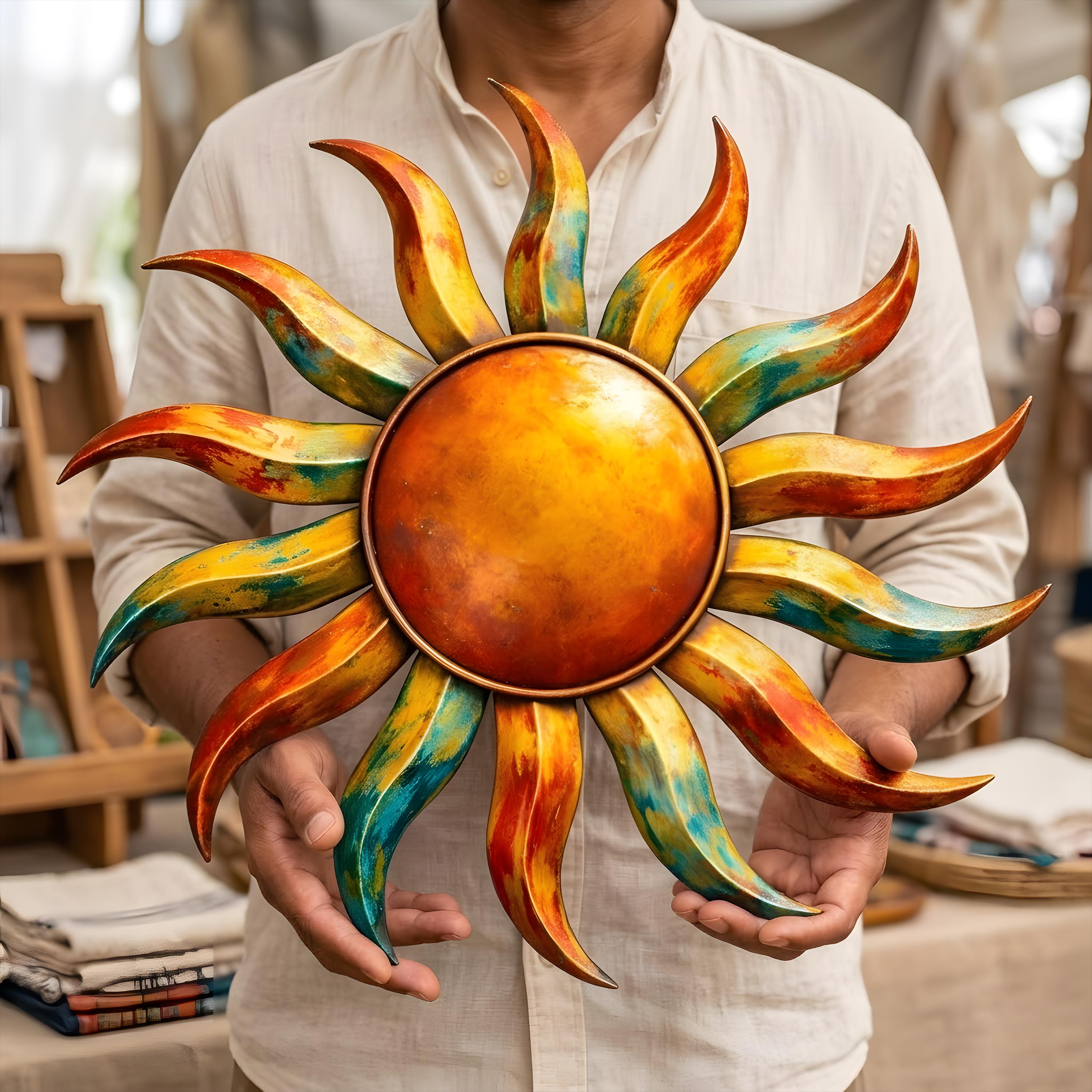 Spiral sun metal wall art boho outdoor garden decor bohemian vintage decorative hanging sculpture for patio wall home
