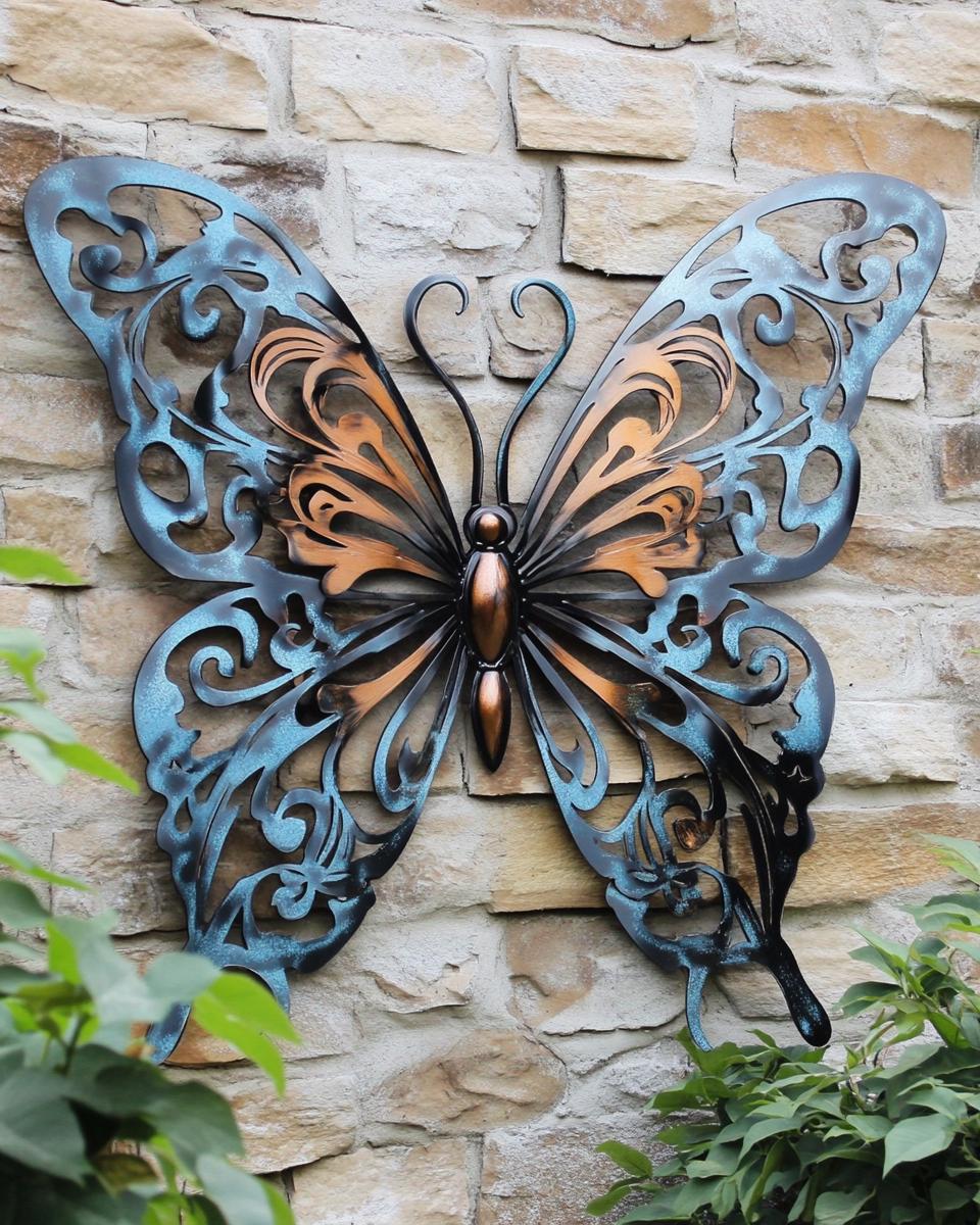 Colorful Butterfly Metal Wall Art Heat Colored Garden Decor Outdoor Butterfly Sign Coastal Patio Wall Hanging Nature Gift Decor
