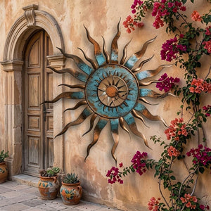 Turquoise Copper Sunburst Metal Wall Art – Boho Southwestern Outdoor Decor UV printed on aluminum