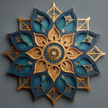 Mandala metal wall art with sacred geometry lotus patterns in warm tones printed on aluminum for yoga studio decor