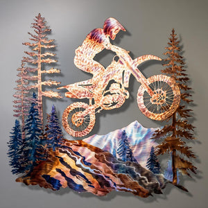 Dirt Bike Metal Wall Art Motocross Rider Wheelie Garage Outdoor Wall Sign UV printed on aluminum
