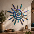 Celestial Sun Metal Wall Art - Turquoise Gold Boho Decor