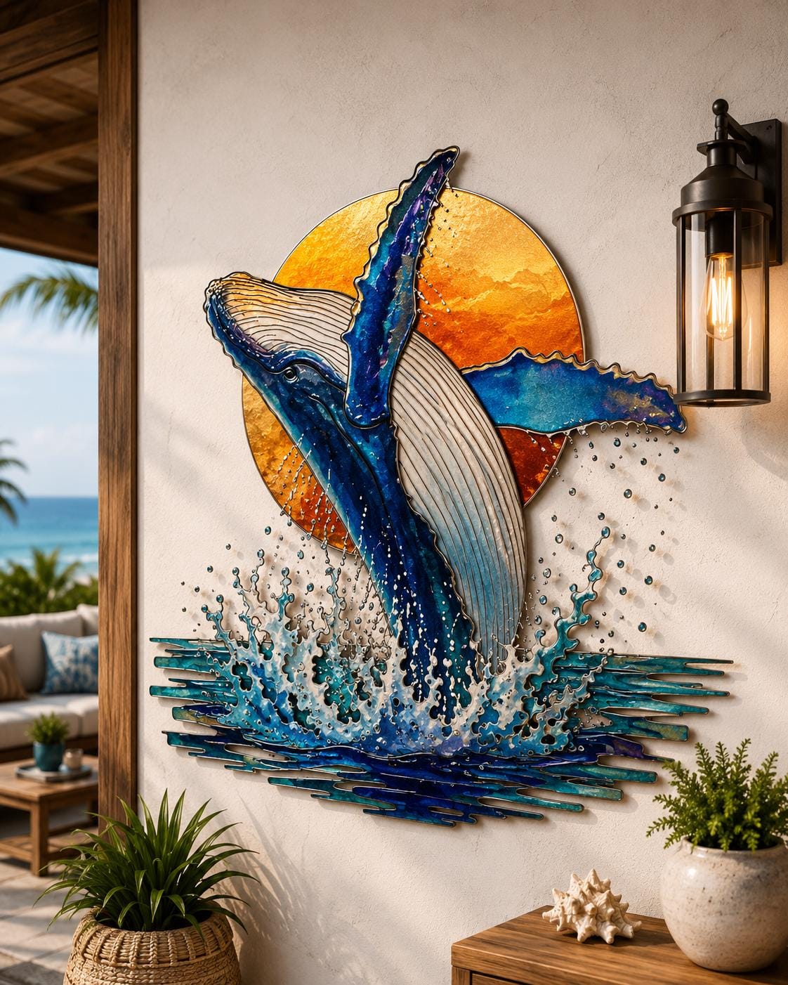 Ocean life metal wall art set featuring whale, orca, and jellyfish designs printed on aluminum for coastal decor