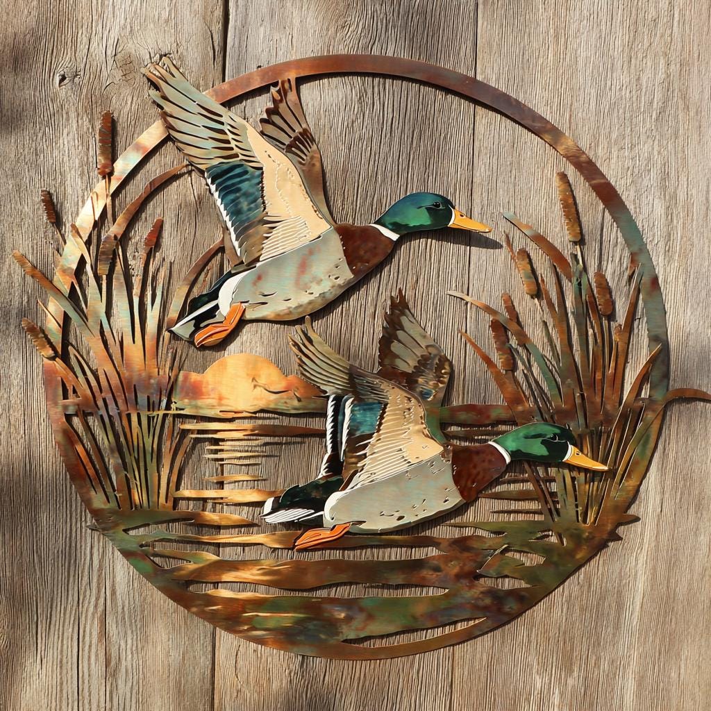 Flying Mallard Duck Metal Wall Art Hunting Lodge Decor Northwoods Cabin Outdoor Wall Sign UV printed on aluminum