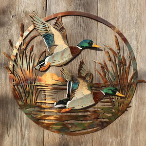 Flying Mallard Duck Metal Wall Art Hunting Lodge Decor Northwoods Cabin Outdoor Wall Sign UV printed on aluminum