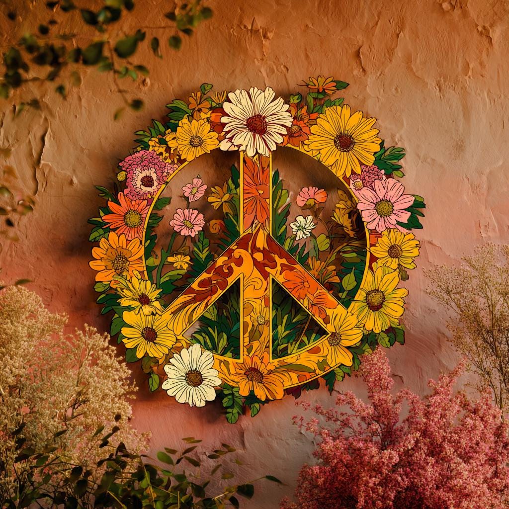 Floral Peace Sign Metal Wall Art, Retro Boho Hippie Decor Sign UV printed on aluminum