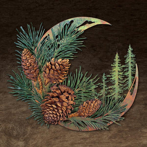 Moon Pine Tree Metal Wall Art Woodland Cabin Decor Outdoor Wall Sign UV printed on aluminum
