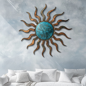 Turquoise Rustic Sun Metal Wall – UV Printed Aluminum Decor Custom Coastal Indoor Outdoor