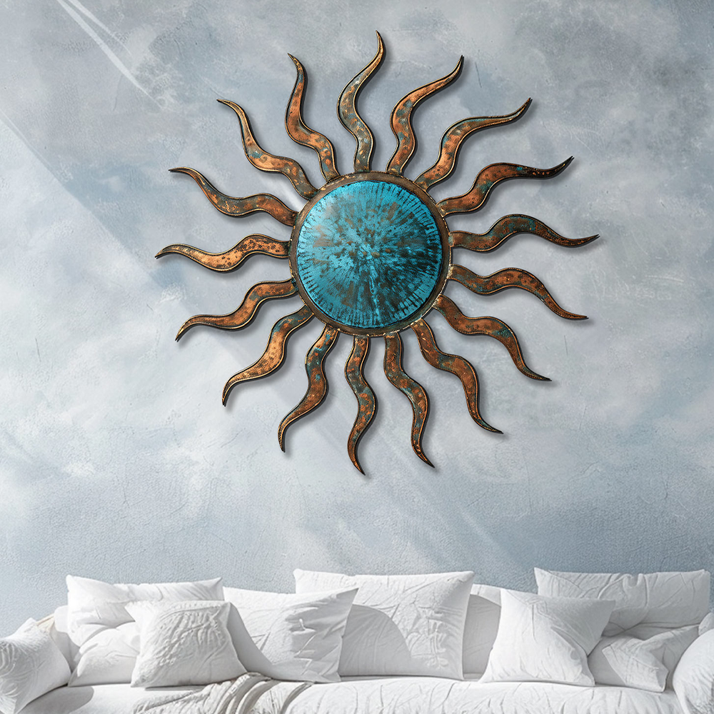 Turquoise Rustic Sun Metal Wall – UV Printed Aluminum Decor Custom Coastal Indoor Outdoor