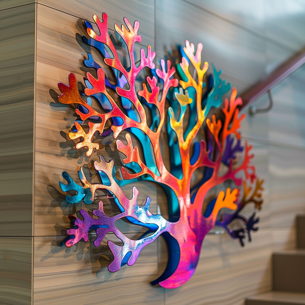 Colorful Coral Metal Wall Art, Coastal Ocean Decor for Patio & Garden