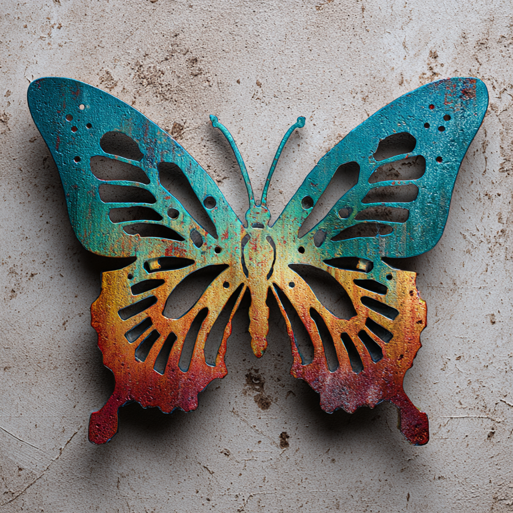 Teal Colorful Butterfly Metal Wall Art, Floral Garden Decor for Patio