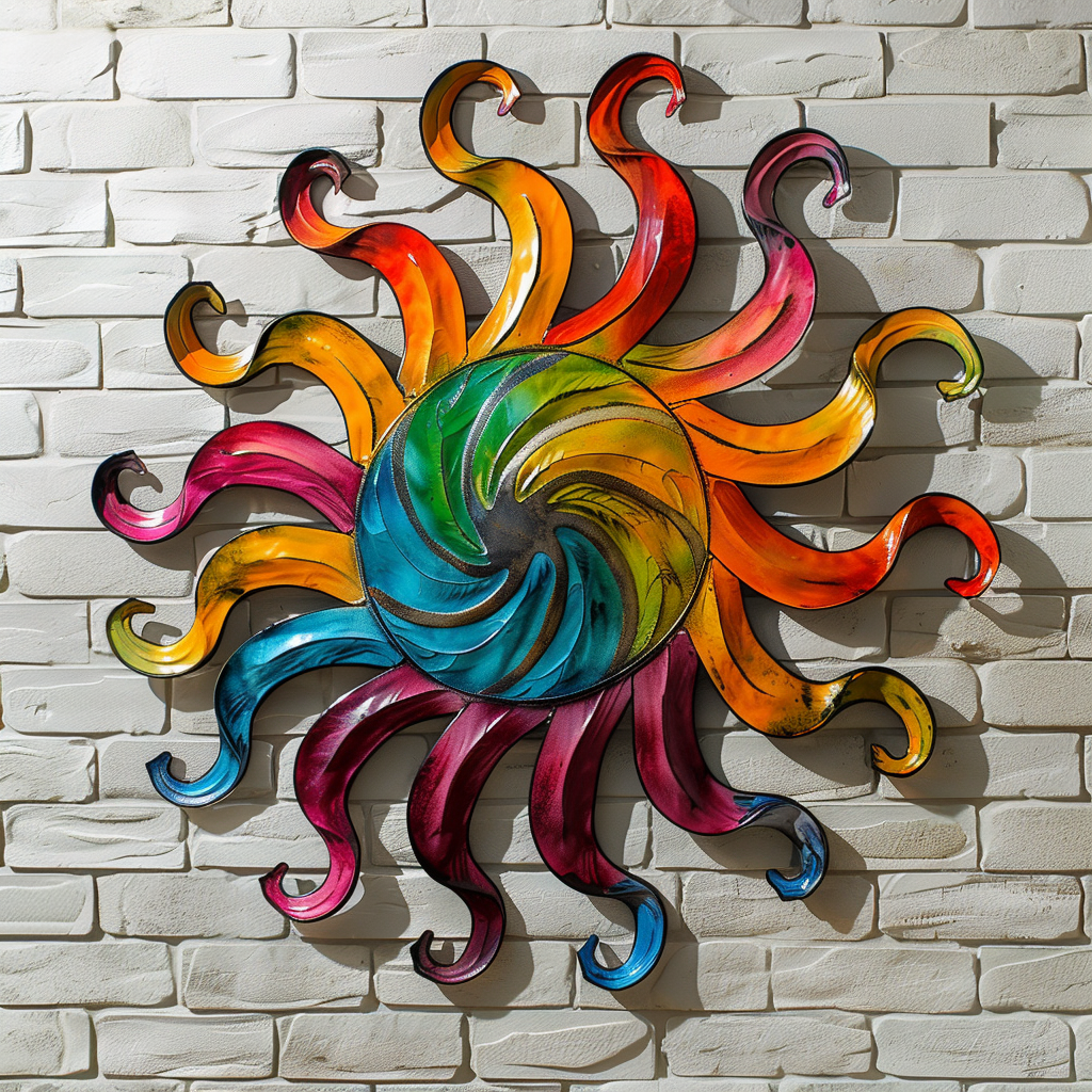 Colorful Sunburst Metal Wall Art, Boho Celestial Decor for Patio & Garden