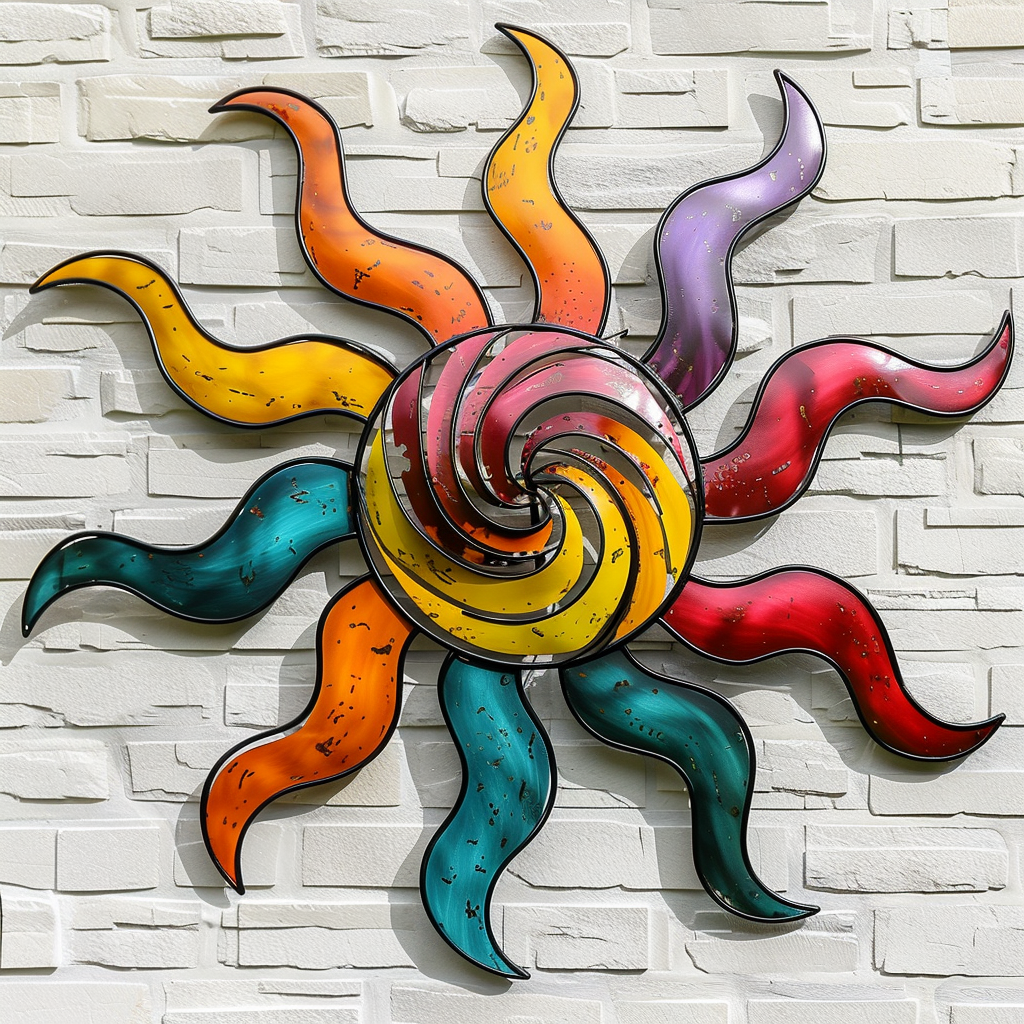Colorful Sunburst Metal Wall Art, Boho Celestial Decor for Patio & Garden