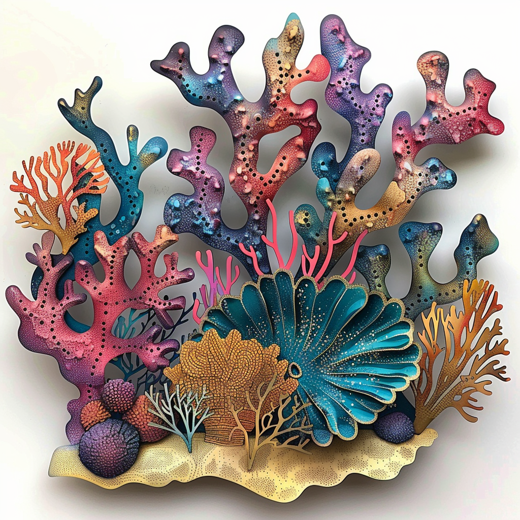 Colorful Coral Metal Wall Art, Coastal Ocean Decor for Patio & Garden