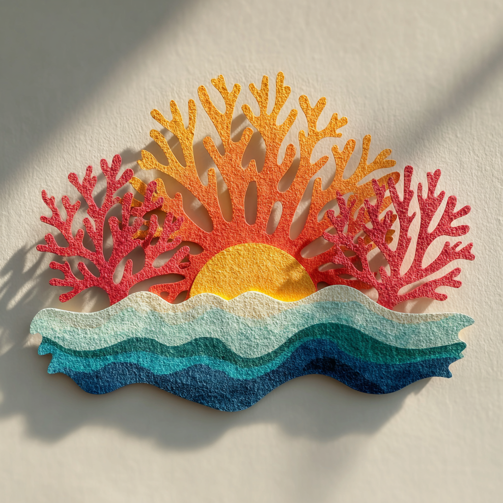 Colorful Coral Sunburst Metal Wall Art Coastal Beach House Garden Decor