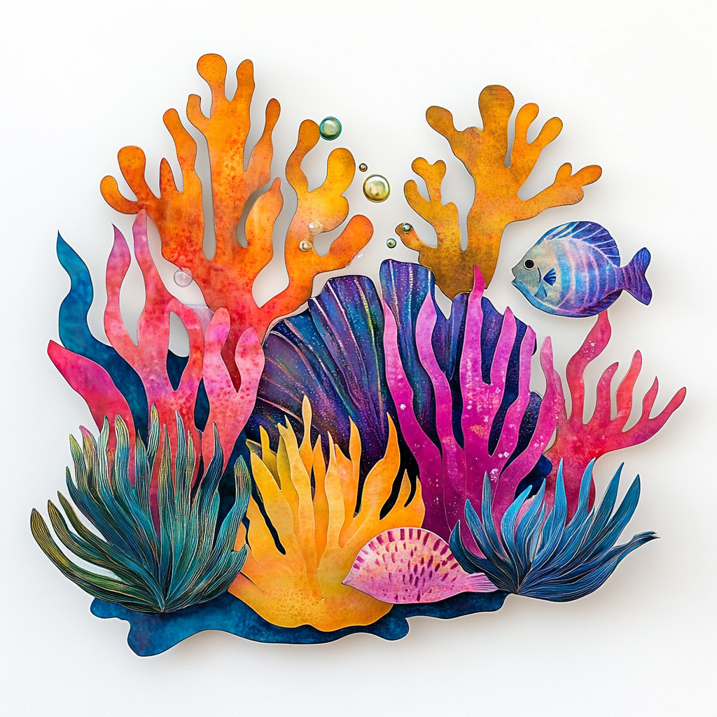 Colorful Coral Metal Wall Art, Coastal Ocean Decor for Patio & Garden
