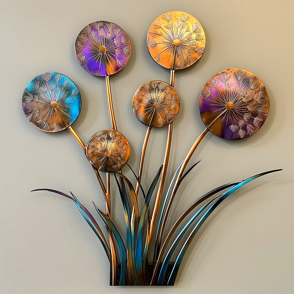Colorful Dandelion Metal Wall Art, Botanical Garden Decor for Patio