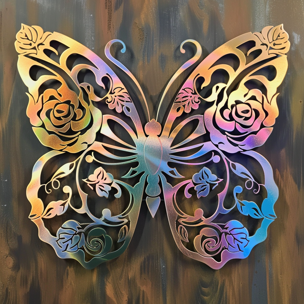 Rustic Butterfly Flower Metal Wall Art – Vintage Floral Garden Decor Sign