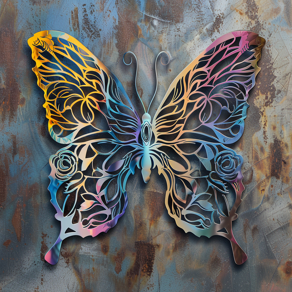 Rustic Butterfly Flower Metal Wall Art – Vintage Floral Garden Decor Sign
