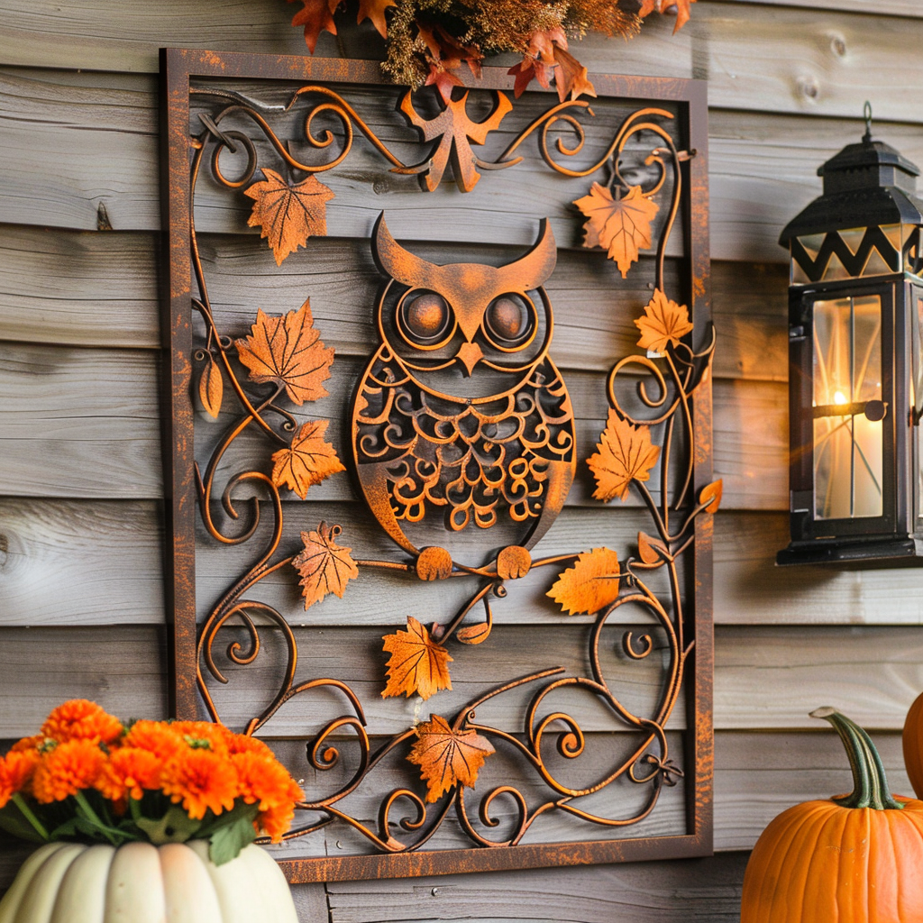 Owl Ornate Vine Metal Wall Art