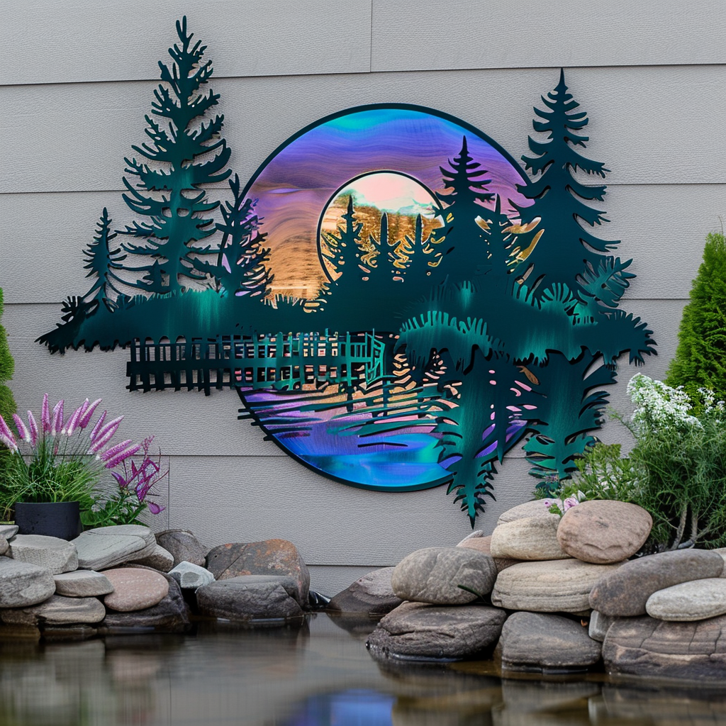 Aurora Mountain Forest Lake Metal Wall Art