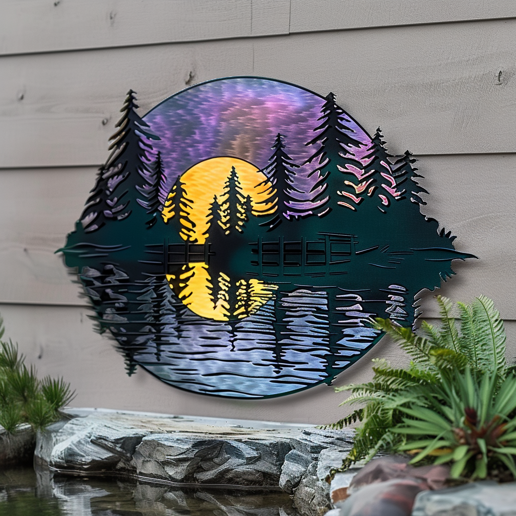 Aurora Mountain Forest Lake Metal Wall Art