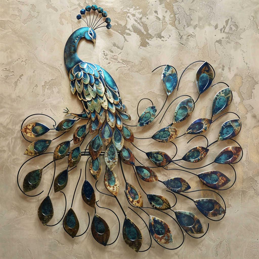 Peacock Metal Wall Art – Colorful Bird Garden Decor, Tropical Outdoor Sign
