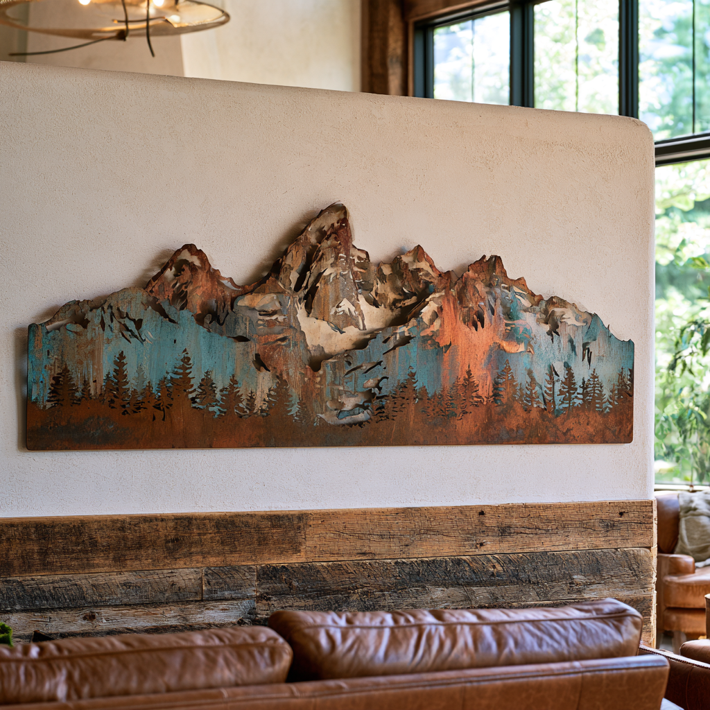 UV Printed Aluminum Mountain Wall Art, Rustic Lodge Decor, Western Home Style