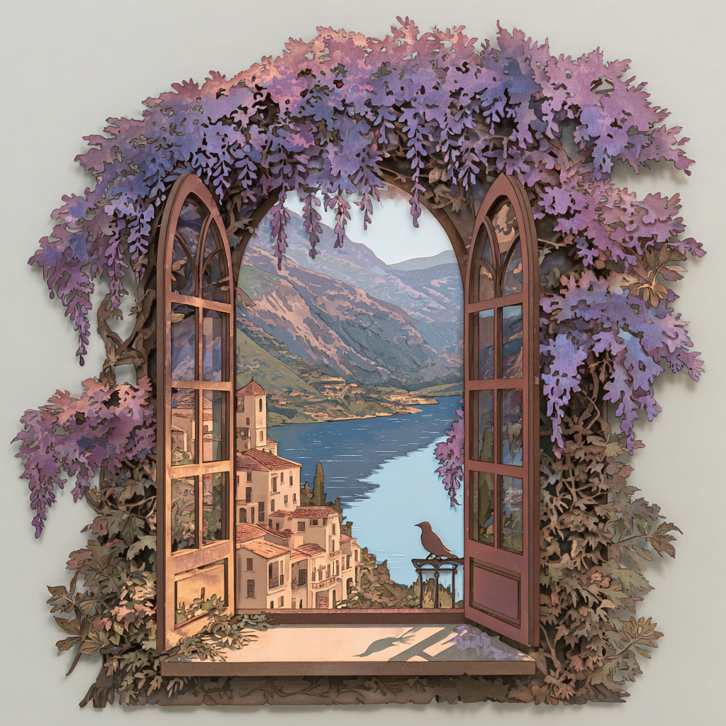 Wisteria Window Metal Wall Art Mediterranean Cottage Decor