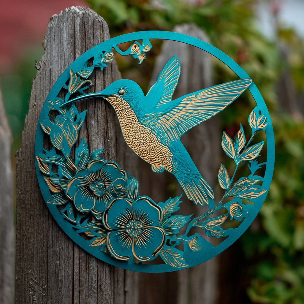 Hummingbird Floral Metal Wall Art Cottage Garden Outdoor Decor