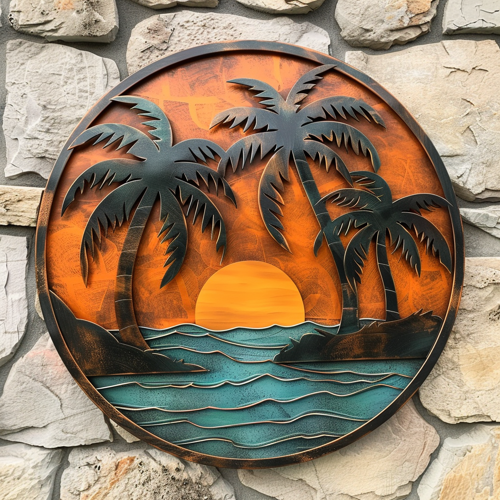 Palm Tree Metal Wall Art, Tropical Coastal Beach Decor