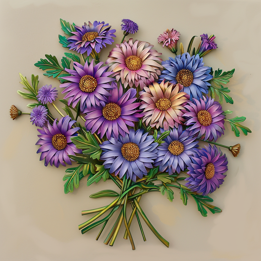 September Aster Birth Flower Bouquet Metal Wall Art
