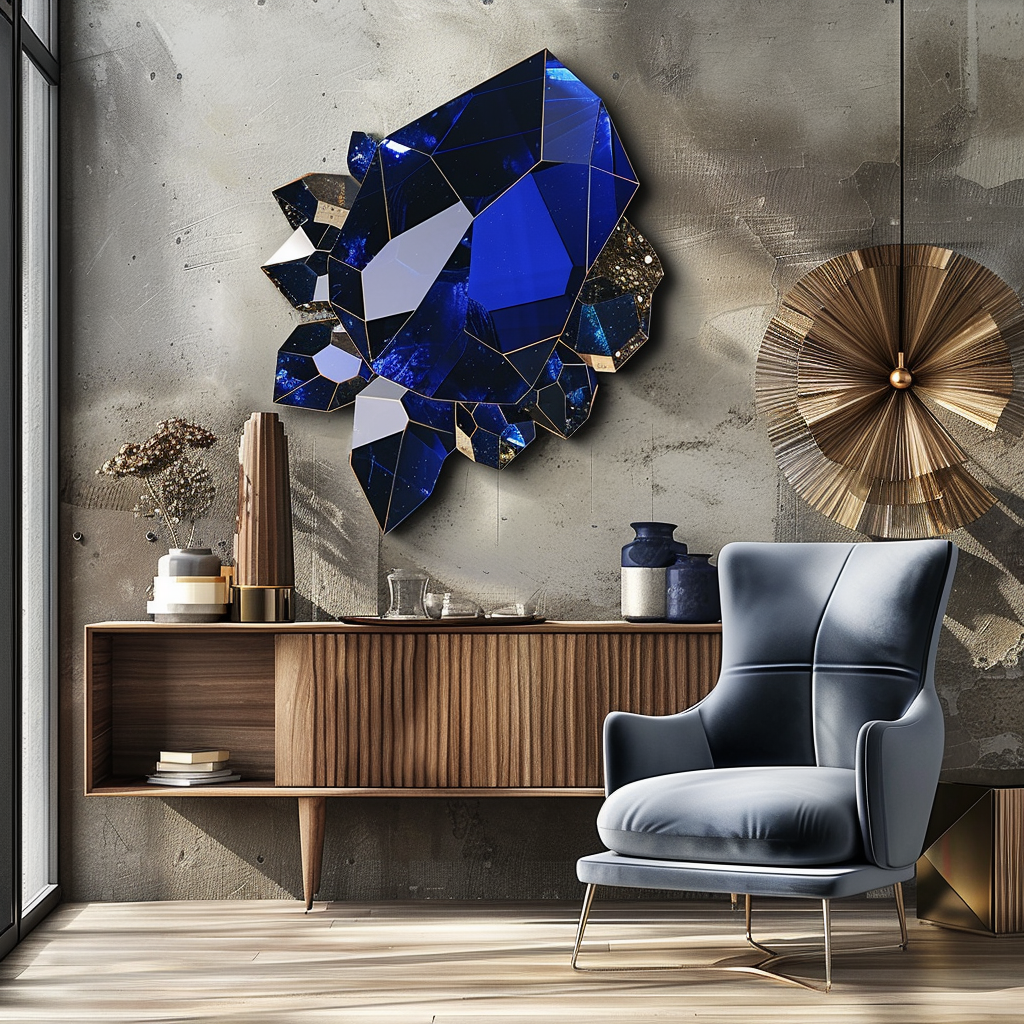 September Sapphire Birthstone Metal Wall Art, Modern Crystal Cluster Sign