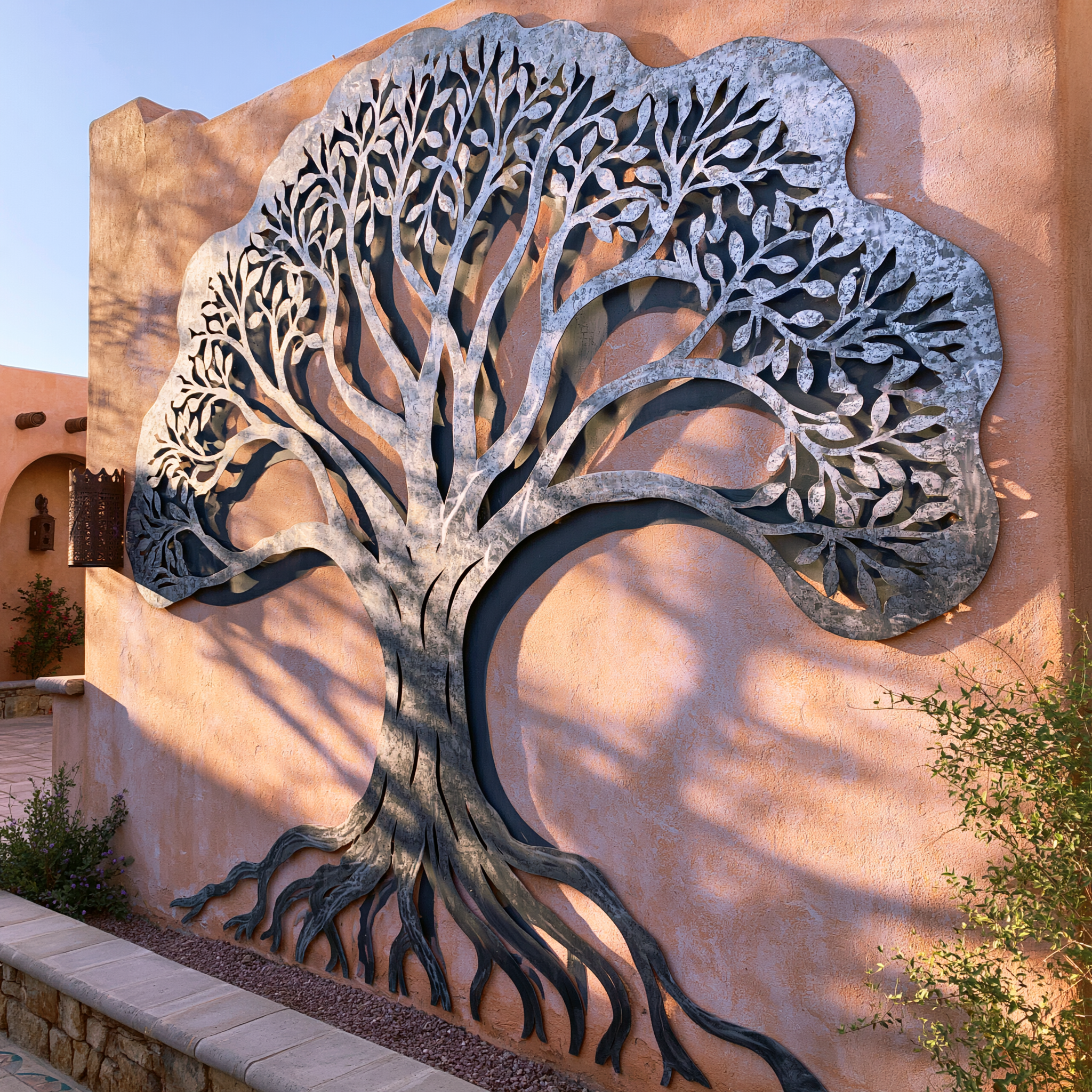 Gray Tree of Life Metal Wall Art Rustic Garden Outdoor Wall Decor