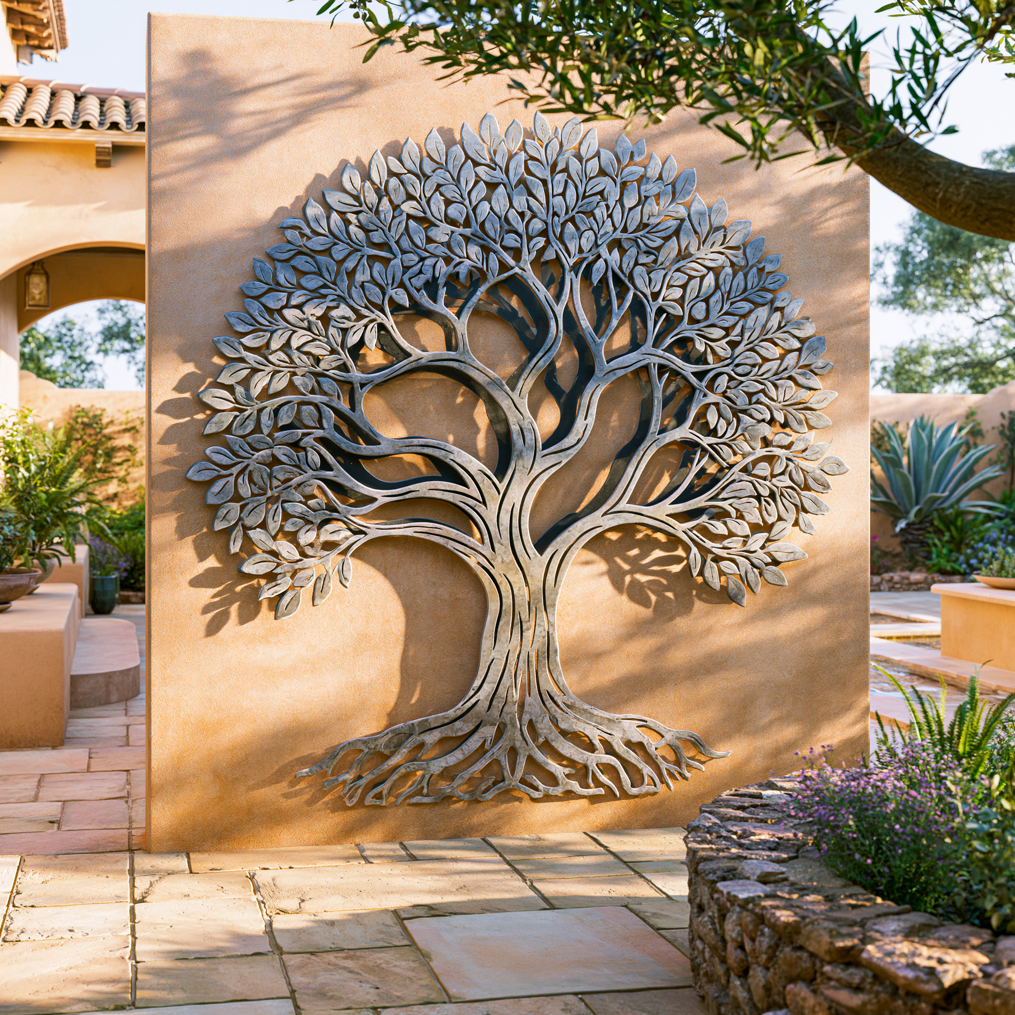 Gray Tree of Life Metal Wall Art Rustic Garden Outdoor Wall Decor