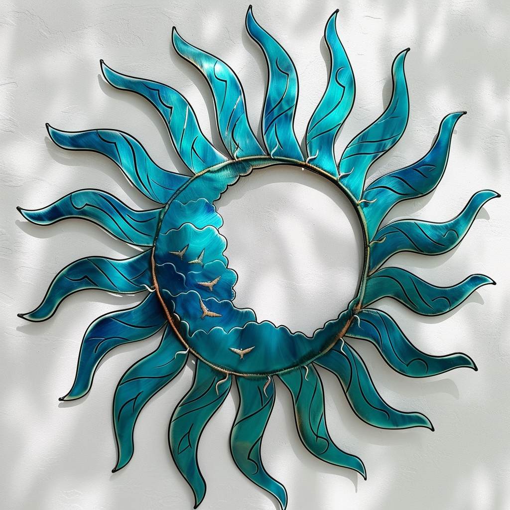 Colorful Sun and Moon Face Metal Wall Art, Celestial Boho Decor for Patio