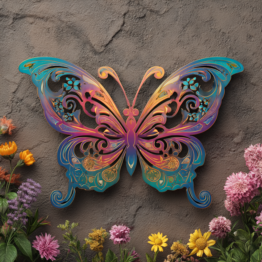 Butterfly Flower Metal Wall Art – Vintage Floral Garden Decor Sign