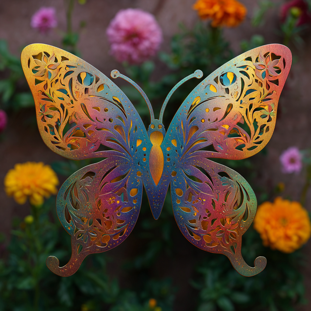 Butterfly Flower Metal Wall Art – Vintage Floral Garden Decor Sign